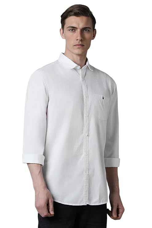 Louis Philippe Men's Over Dyed Solid Premium Slim fit Casual Shirt with Washed Look & Soft Hand Feel - Image 5