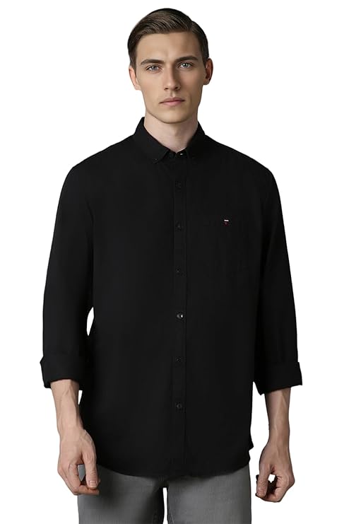 Louis Philippe Men's Over Dyed Solid Premium Slim fit Casual Shirt with Washed Look & Soft Hand Feel