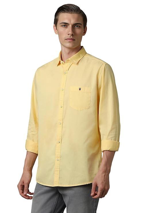 Louis Philippe Men's Over Dyed Solid Premium Slim fit Casual Shirt with Washed Look & Soft Hand Feel - Image 3