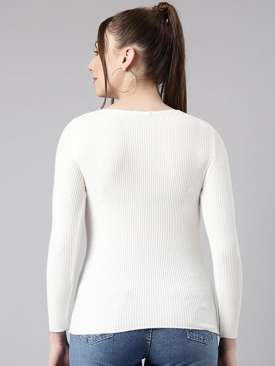 ICW Women Knit-Rib Stretchable V-Neck Full Sleeves Pull Over Sweater Top (One Size Fit XS-S) 28-34 Inch Bust 301 - Image 6