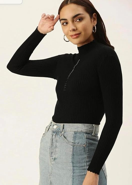 CRAMPLE®Women Knit-Rib Stretchable Winter High Neck Full Sleeves Pull Over Top (One Size Bust 28-34 Inch) - Image 2