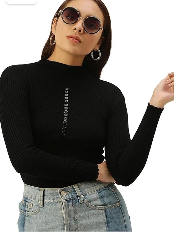 CRAMPLE®Women Knit-Rib Stretchable Winter High Neck Full Sleeves Pull Over Top (One Size Bust 28-34 Inch) - Image 3