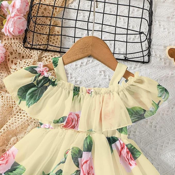 Buy & Try by Dharmikaay Girl's Lycra Floral Printed Frock Dress for Girls Short Frock Baby Princess Western Dresses| Stylish Fancy Kids Clothing for New Year, Fashion. - Image 2
