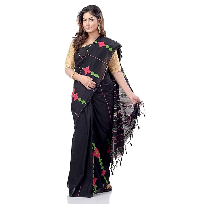 dB DESH BIDESH Women’s Pure Cotton Handloom Bengali Khesh Malmal Saree with Unstitched Blouse Piece chiffon Mysore Silk Saree Saree for Women - Image 2