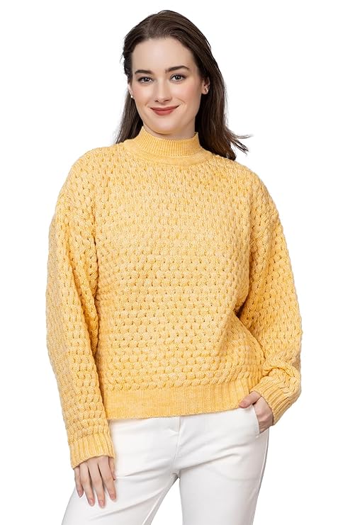Style Dusk Women's High Neck Pullover Relaxed Fit Sweater for Winter Wear | Full Sleeve 100% Wool Stylish Sweater with Comfort Fit