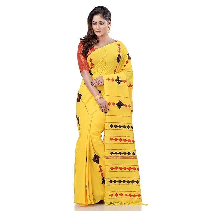 dB DESH BIDESH Women’s Pure Cotton Handloom Bengali Khesh Malmal Saree with Unstitched Blouse Piece chiffon Mysore Silk Saree Saree for Women - Image 5