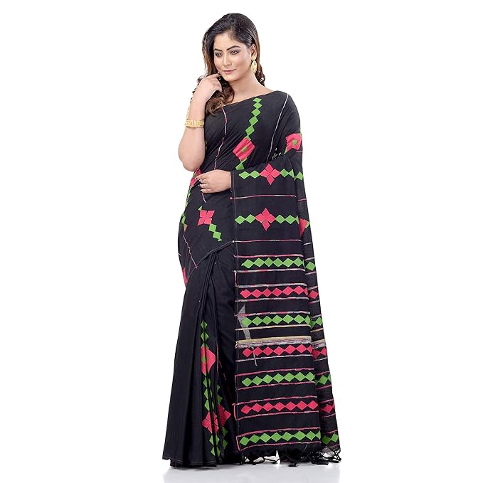 dB DESH BIDESH Women’s Pure Cotton Handloom Bengali Khesh Malmal Saree with Unstitched Blouse Piece chiffon Mysore Silk Saree Saree for Women - Image 3