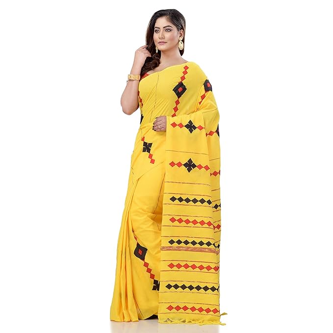 dB DESH BIDESH Women’s Pure Cotton Handloom Bengali Khesh Malmal Saree with Unstitched Blouse Piece chiffon Mysore Silk Saree Saree for Women - Image 4