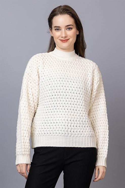 Style Dusk Women's High Neck Pullover Relaxed Fit Sweater for Winter Wear | Full Sleeve 100% Wool Stylish Sweater with Comfort Fit - Image 3