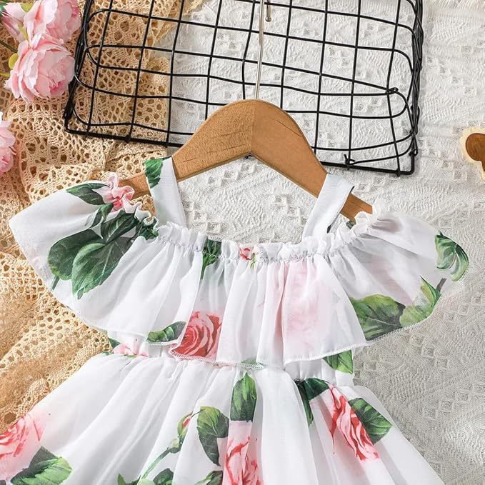 Buy & Try by Dharmikaay Girl's Lycra Floral Printed Frock Dress for Girls Short Frock Baby Princess Western Dresses| Stylish Fancy Kids Clothing for New Year, Fashion. - Image 6
