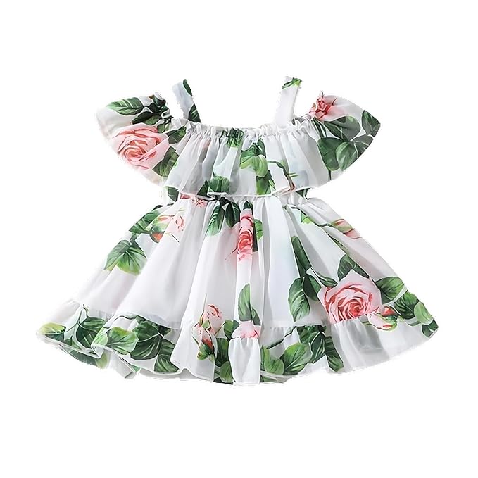 Buy & Try by Dharmikaay Girl's Lycra Floral Printed Frock Dress for Girls Short Frock Baby Princess Western Dresses| Stylish Fancy Kids Clothing for New Year, Fashion. - Image 7
