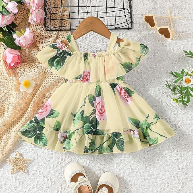 Buy & Try by Dharmikaay Girl's Lycra Floral Printed Frock Dress for Girls Short Frock Baby Princess Western Dresses| Stylish Fancy Kids Clothing for New Year, Fashion. - Image 3