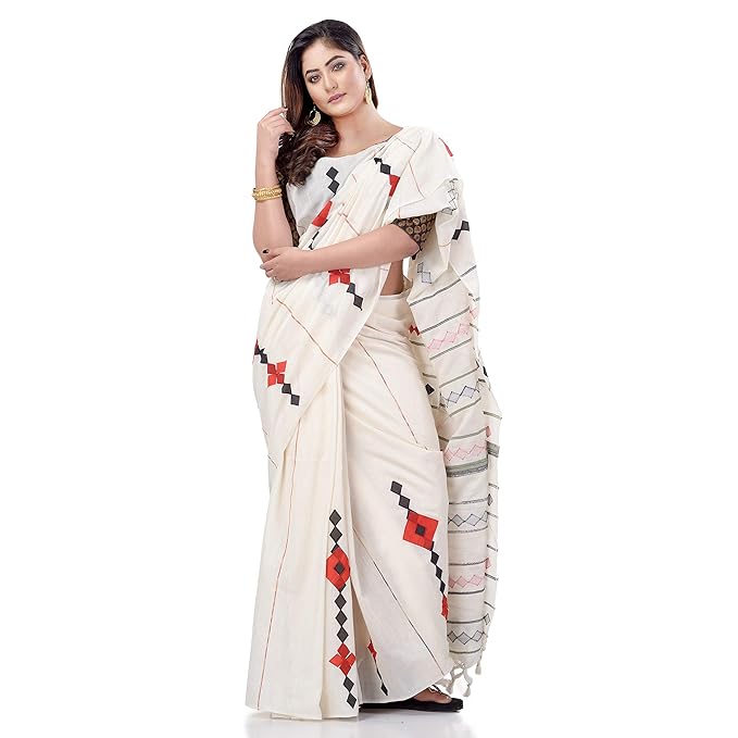 dB DESH BIDESH Women’s Pure Cotton Handloom Bengali Khesh Malmal Saree with Unstitched Blouse Piece chiffon Mysore Silk Saree Saree for Women