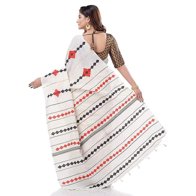 dB DESH BIDESH Women’s Pure Cotton Handloom Bengali Khesh Malmal Saree with Unstitched Blouse Piece chiffon Mysore Silk Saree Saree for Women - Image 6
