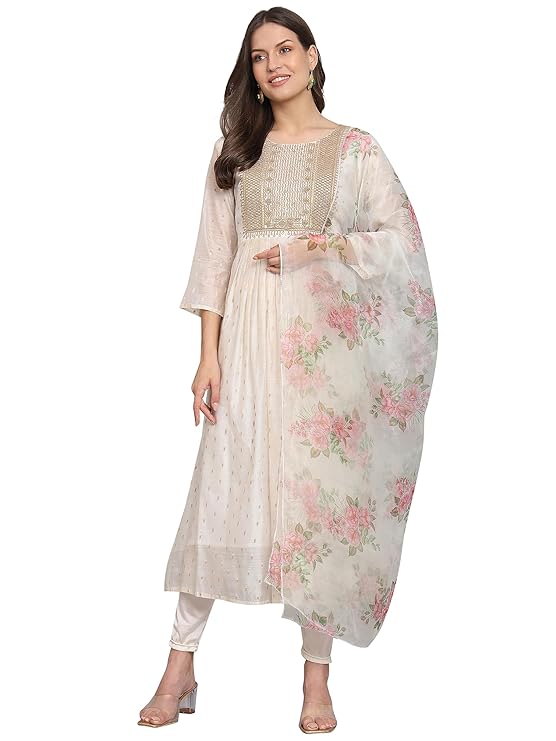 Vrede Vogel Women's Chanderi Kurta with Legging and Dupatta - Image 3