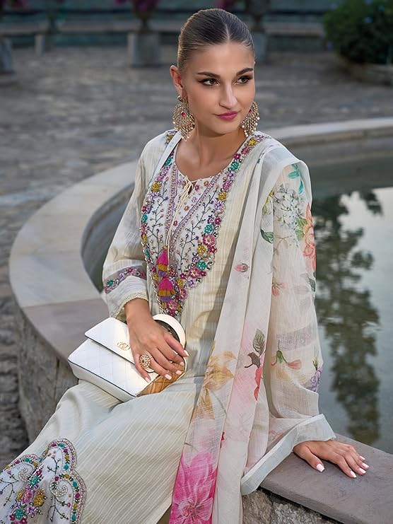 INDO ERA Women's Pure Cotton Embroidered Straight Kurta Pant With Dupatta Set - Image 2