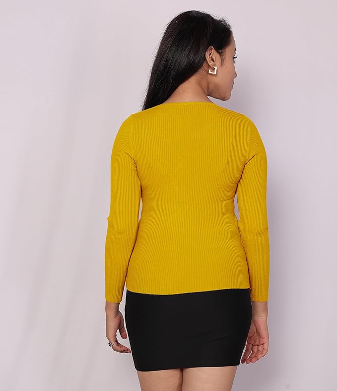 ICW Women Knit-Rib Stretchable V-Neck Full Sleeves Pull Over Sweater Top (One Size Fit XS-S) 28-34 Inch Bust 301 - Image 4