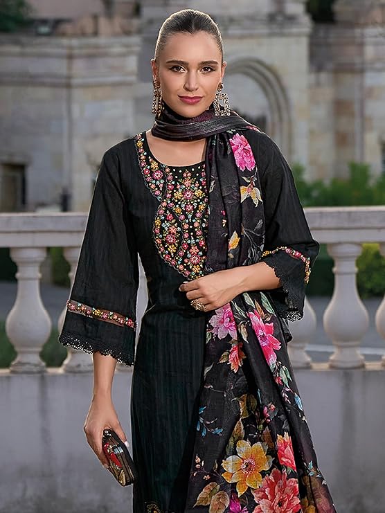 INDO ERA Women's Pure Cotton Embroidered Straight Kurta Pant With Dupatta Set - Image 6