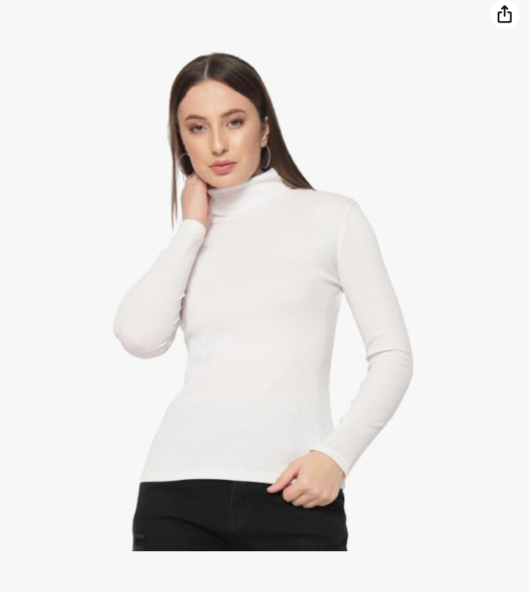 LE BOURGEOIS Women's Black Cotton Ribbed Full Sleeve Casual High neck Top - Image 7